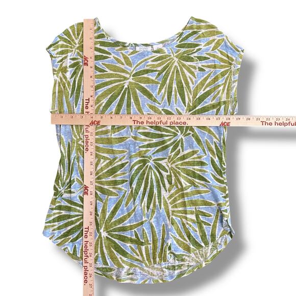Sigrid Olsen Women’s L 100% Linen Top Green Palm‎ Leaf Print Blue Blouse - Picture 3 of 5
